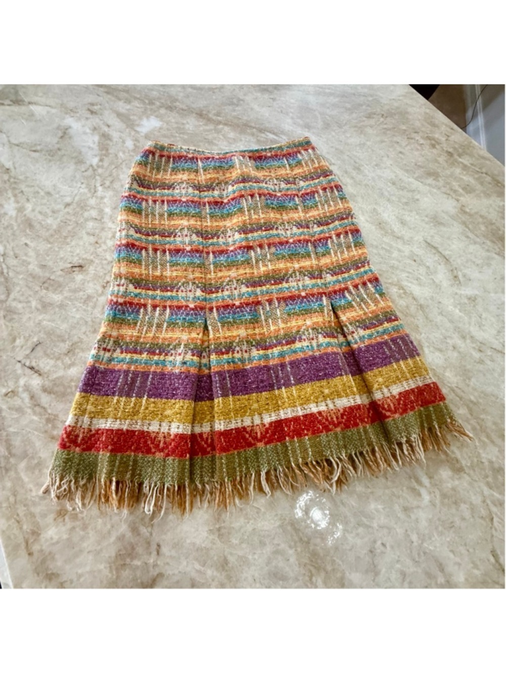 Max Mara Multi-color Striped, textured, raw edge colorful Midi Skirt Size 2 - Picture 2 of 10